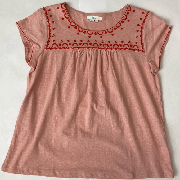 Boden Tops - Boden Pink Short Sleeve Embroidered Yoke Tee